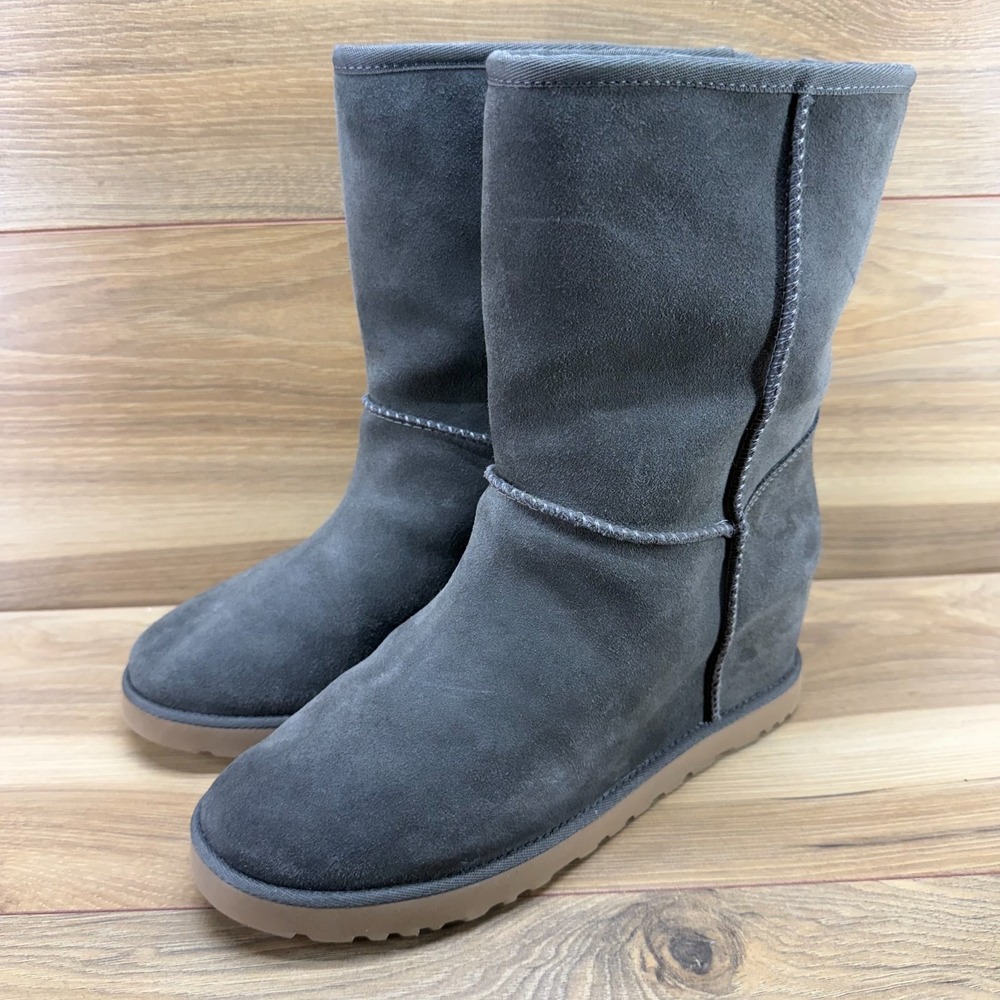UGG Femme Wedge Boots Womens 10 Slate Green Suede Sherpa Shearling Lined